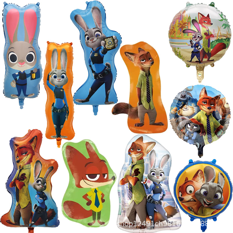 New Animated Zootopia Theme Judy Nick Cartoon Aluminum Film Balloon Birthday Party Decoration Arrangement Ball