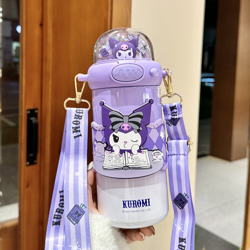 正版三丽鸥儿童水杯316保温杯学生上学便携斜跨水壶大容量吸管杯|undefined