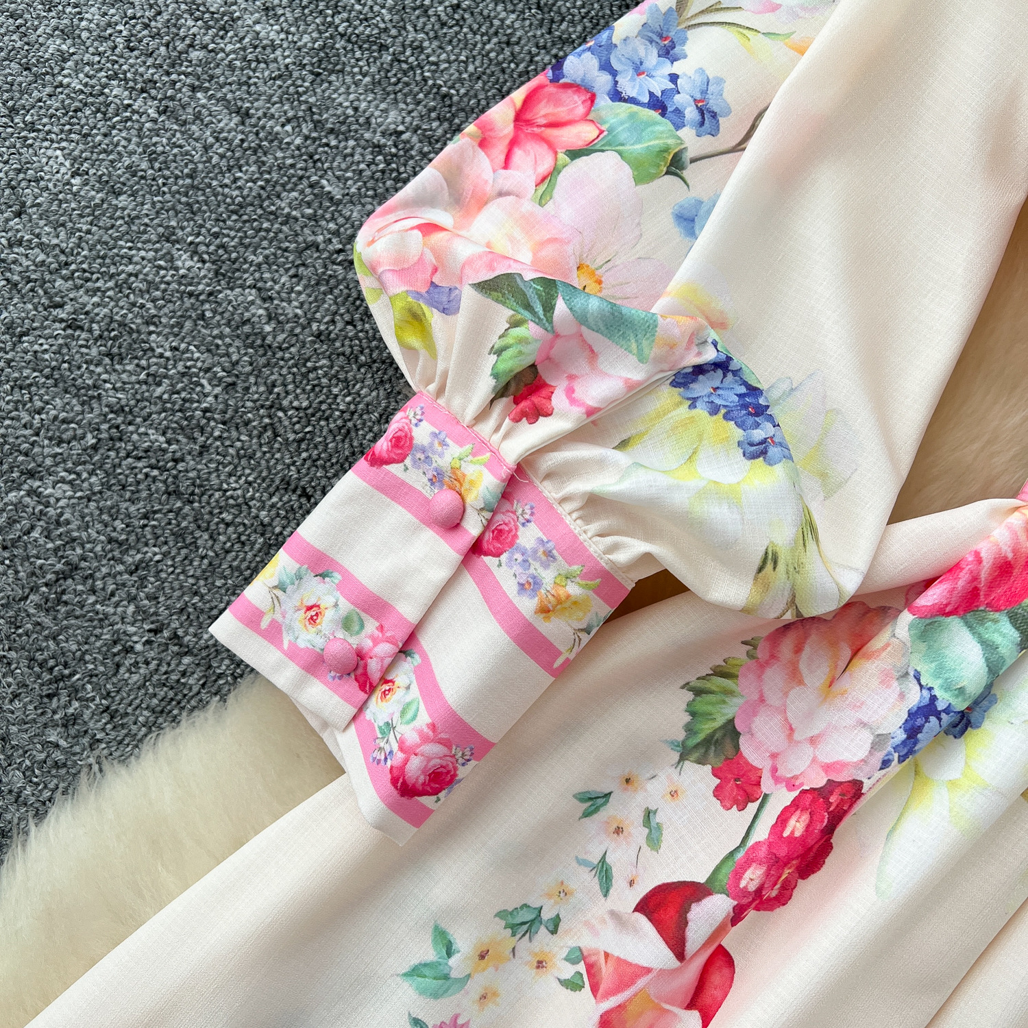 Women's Spring Resort Long Dress Lapel Lantern Sleeve Retro Print Waist Cinching Single Breasted Casual Elegant Fashion_ecoleips.com