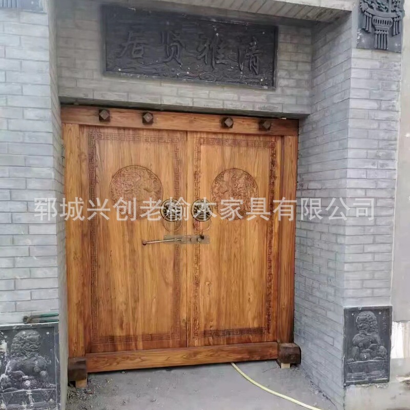 Retro Residential Door Old Elm Door Panel Solid Wood Double Door New Chinoiserie Antique Bed and Breakfast Door Entry Door