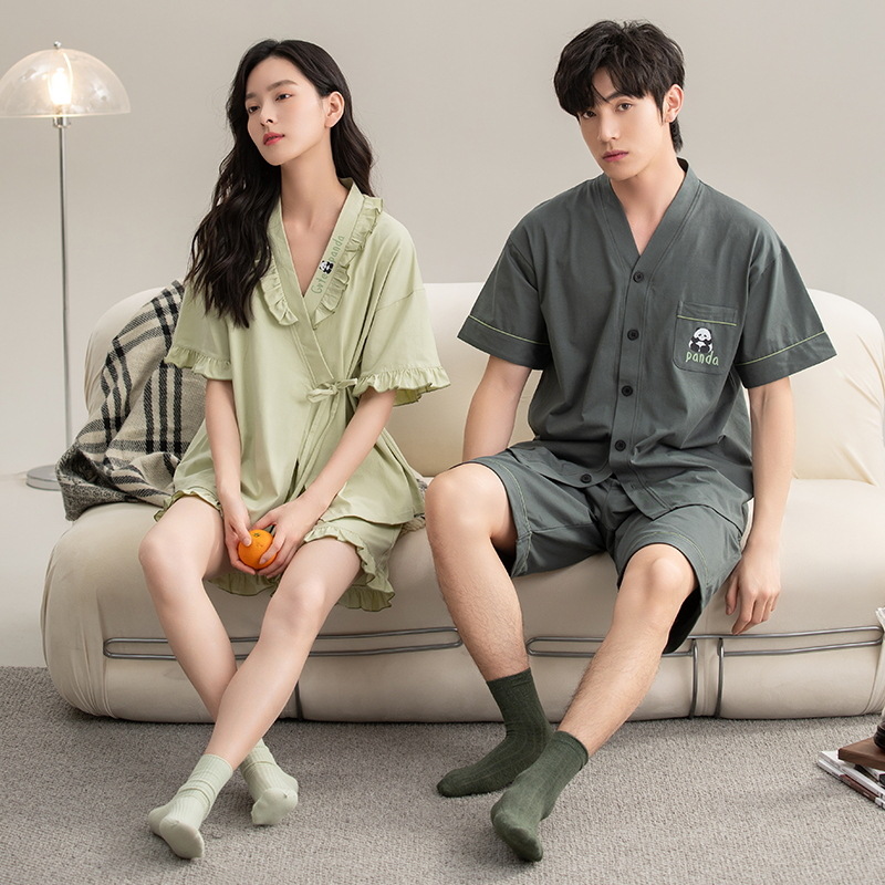 Pareja pijamas de verano puro algodón los hombres 2024 nuevo traje manga corta exquisito desgaste del hogar primavera y otoño