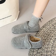 保暖魔术贴毛毛棉鞋女款2025春夏新款平底休闲加绒勃肯雪地靴