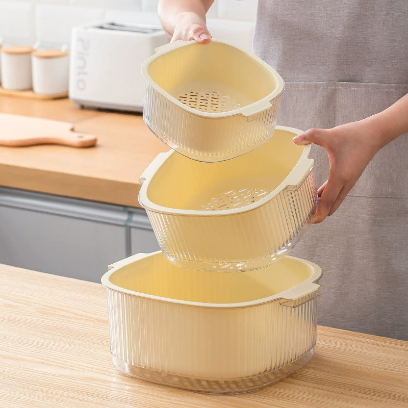 Бытовая кухня гостиная корзина для слива корзина для овощей пластиковая двухслойная сушка домашний таз для мытья овощей тарелка для фруктов в японском стиле легкая роскошь