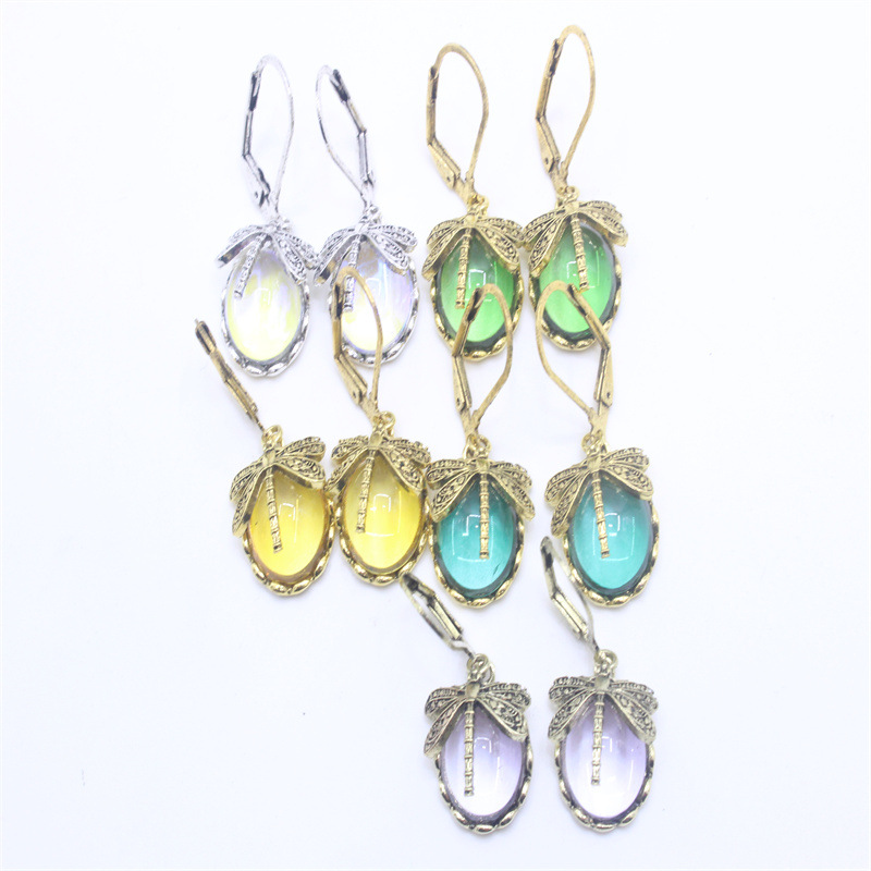 1 Pair Casual Ethnic Style Oval Dragonfly Plating Inlay Alloy Crystal Drop Earrings display picture 3