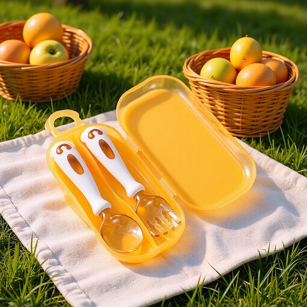 Hot-Selling Food-Grade Pp Children's Tableware Set 1 Year Old+ Bendable Twistable Fork and Spoon Portable Cartoon Baby Boxed Set