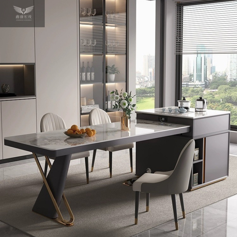 Mesa de comedor de tablero de roca de lujo mesa de té de comedor telescópico integrado pequeño tipo de casa combinación ligera con horno electromagnético mesa de comedor de isla