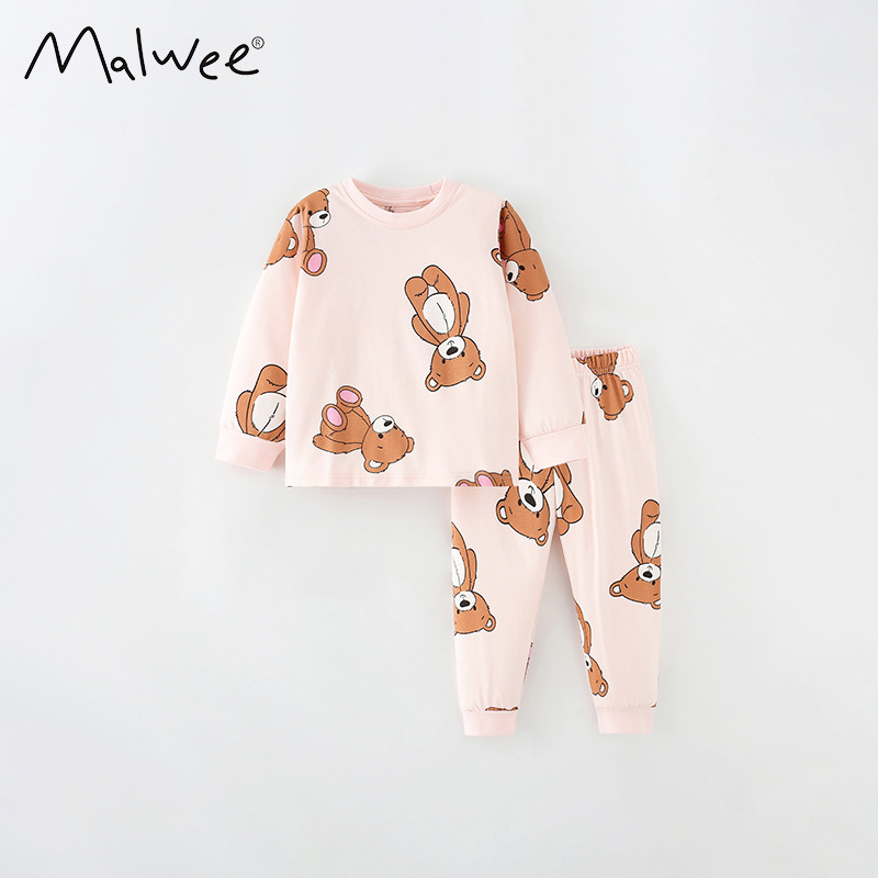 Malwee set de niñas otoño nuevo estilo europeo y americano para niños de mediana edad cuello redondo ocio de manga larga ropa infantil de dos piezas