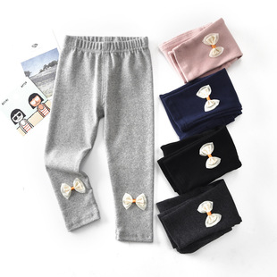 Girls' Leggings Autumn Trousers Mesh Double-Layer Bow Flat-Foot Children's Pants Can Open Children's Pants