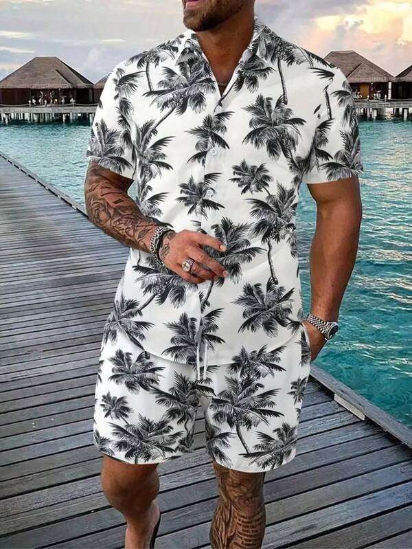 2025 nuevo estilo Amazon transfronterizo tendencia de moda casual europea y americana camisa de manga corta pantalones cortos traje MB1 MA1