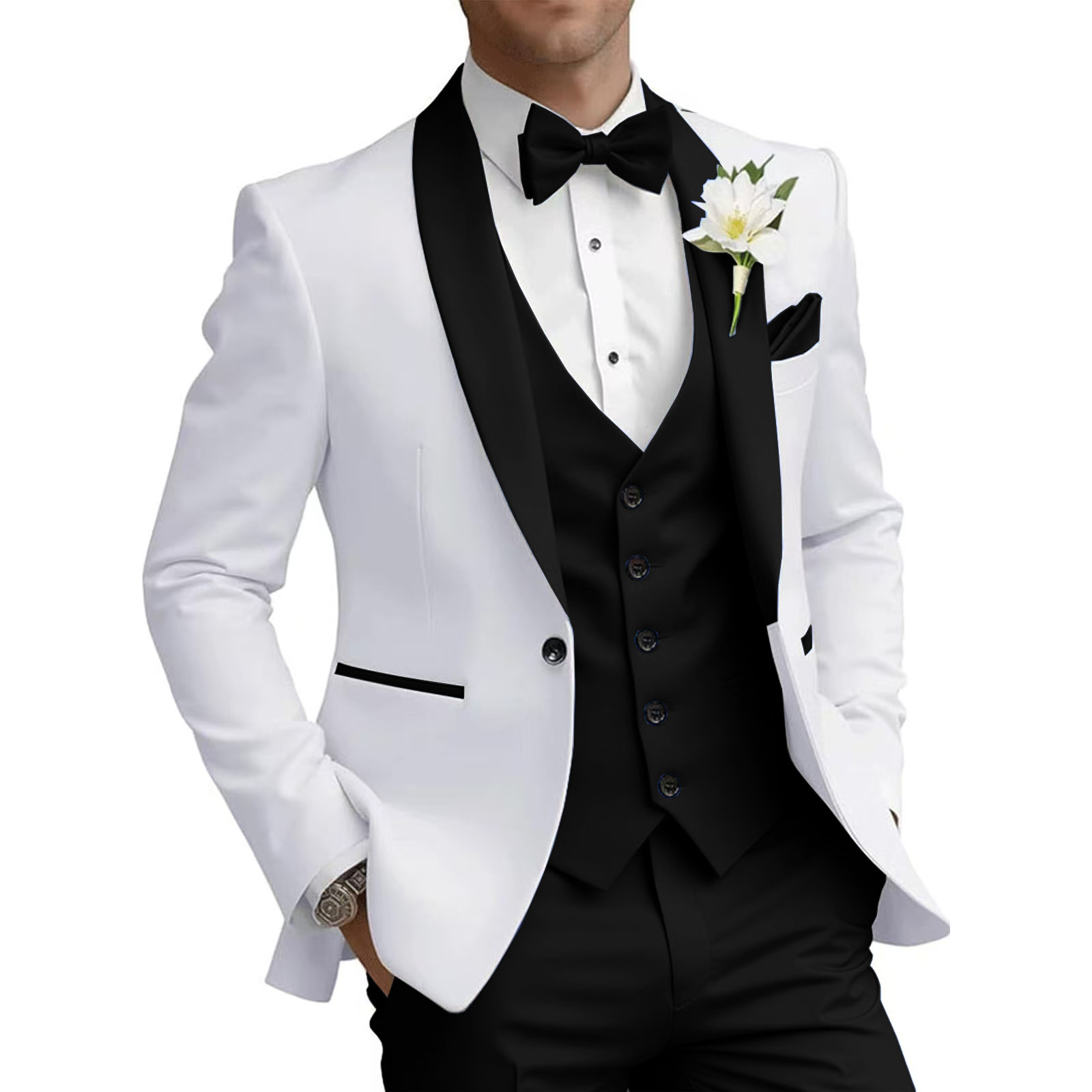 Modern Men's Suit 3-Piece Set With Contrast Stitching, Slim Fit Business Blazer, Vest & Trousers For Weddings, Office, Formal Events_viptrois.com
