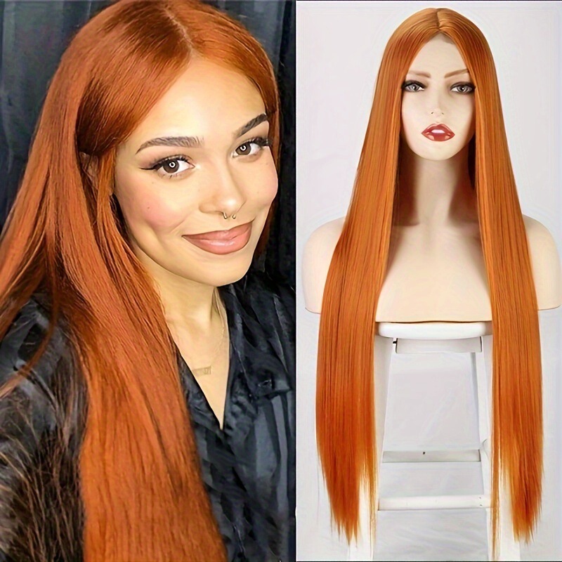 European and American Wigs for Women with Long Straight Hair, Small Lace Wigs, Middle Parted Front Lace Chemical Fiber Lace Headgear Lace Wigs