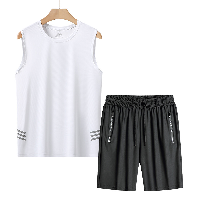 Traje de chaleco de seda de hielo de talla extra grande para hombres, chaleco deportivo fino de mediana edad y ancianos, traje de dos piezas suelto de verano para papá