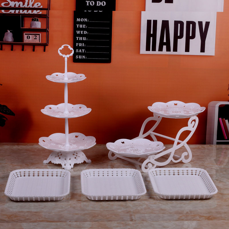 Decoración de cumpleaños soporte de postre estante de exhibición de estilo europeo comida fría mesa de descanso de té de plástico pastel bandeja de postre estante