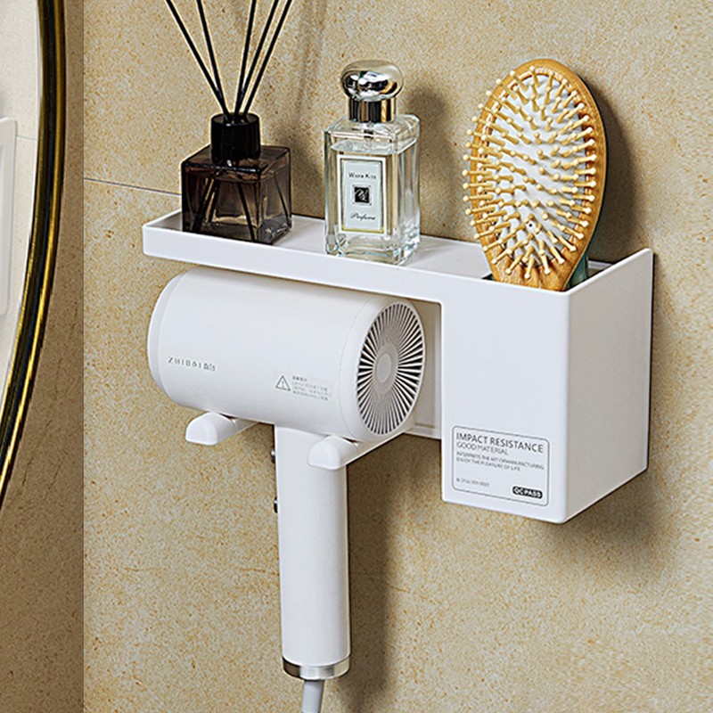 Secador de pelo rack ponche-libre baño montado en la pared secador de pelo rack de almacenamiento de baño secador de pelo rack de almacenamiento
