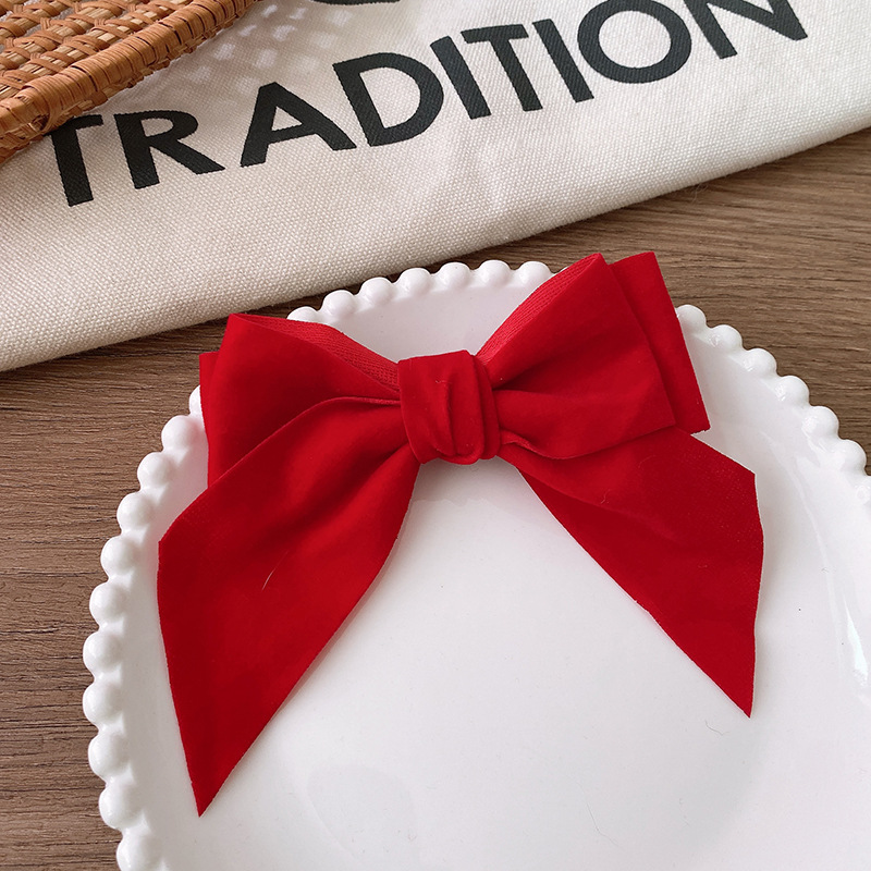 12g Weight Hair Clip Hair Accessories Type 1 Piece Quantity Party, Street Occasion Bow Knot Pattern Women's Gender Sweet Style New Year Velvet Wine Red Series Basic Solid Color Bow Barrettes Sweet Back Head Princess Children Girls' Hair Accessories 7