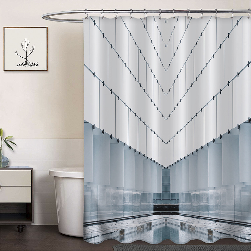 Cortina de ducha de poliéster impresa con hebilla de cortina de ducha de plástico baño cuarto de baño cortina de partición impermeable a prueba de moho