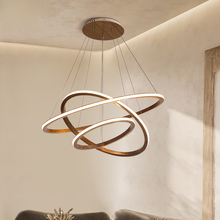 客厅吊灯新中式现代简约胡桃木极简个性创意艺术圆环卧室餐厅吊灯