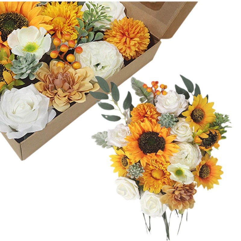 Venta caliente transfronteriza caja de flores artificiales Propuesta De Cumpleaños cabeza de la flor con la varilla DIY boda novia ramo atmósfera diseño