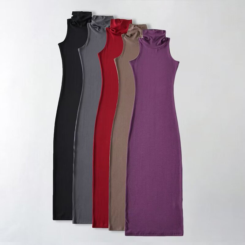 High-Neck Vest Dress for Women 2025 Autumn Style Ins Hot Girl Tight Elastic Sleeveless Bottoming Hip Skirt Mid-Skirt High-Neck Vest Dress for Women 2025 Autumn Style Ins Hot Girl Tight Elastic Sleeveless Bottoming Hip Skirt Mid-Skirt