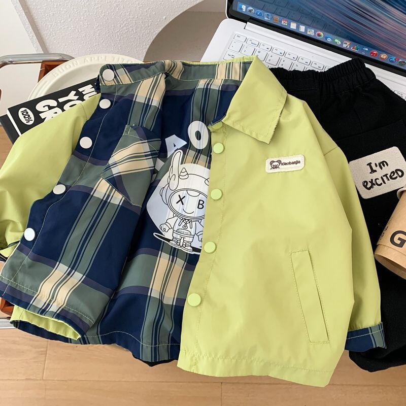 Boys' Autumn Jacket 2025 New Korean Style Stylish Jacket for Children, Boys' Plaid Top, Double-Sided Wear Shirt, Trendy Boys' Autumn Jacket 2025 New Korean Style Stylish Jacket for Children, Boys' Plaid Top, Double-Sided Wear Shirt, Trendy