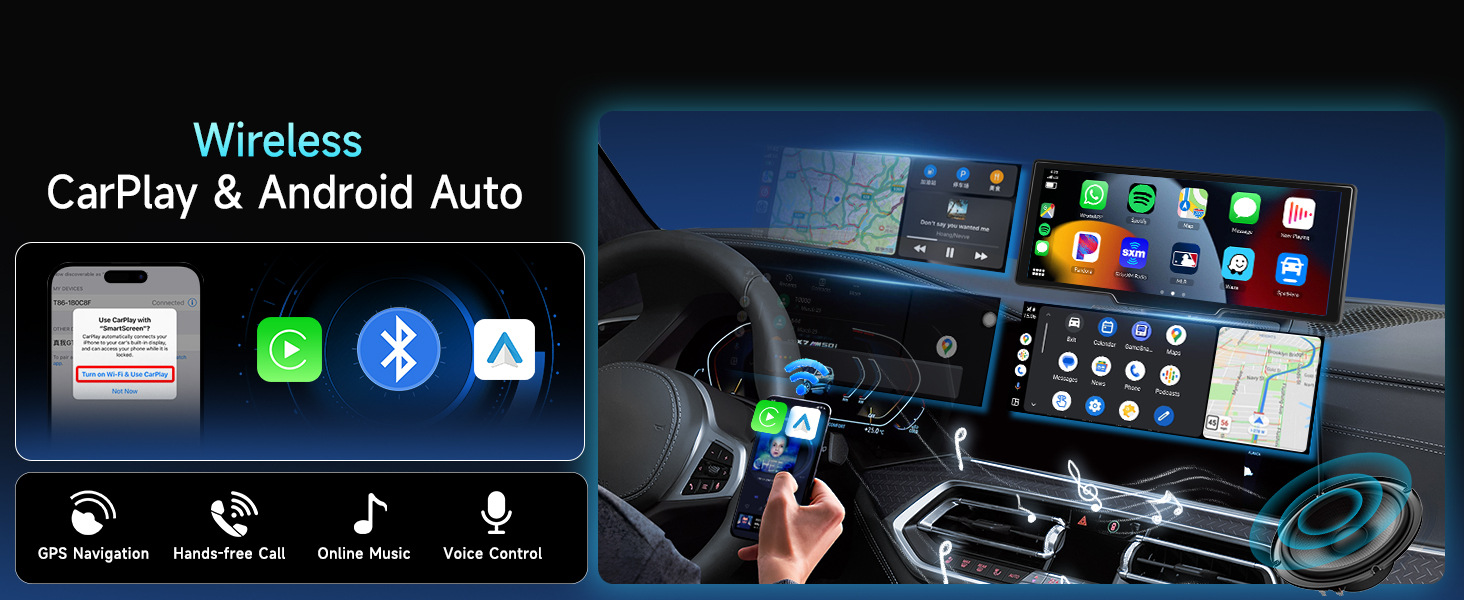 10.26inch Screen Carplay Voice Control Car Navigation Fm Radio Bluetooth Call Smart Car Wireless