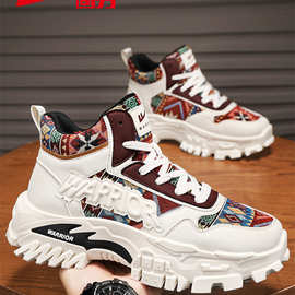 回力高帮男鞋冬季天鹅绒休闲运动厚底靴网红热风格增高印花工作鞋