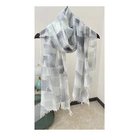 意大利设计师水墨印花羊绒披肩水溶戒指绒软糯轻薄秋冬山羊绒围脖