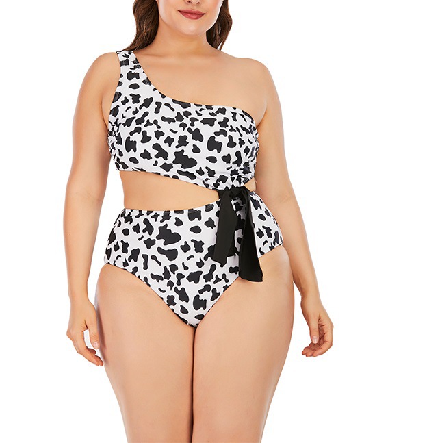 plus size pattern printed single-shoulder strap one-piece swimsuit NSVNS117414