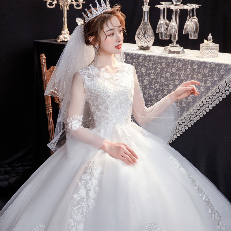 Hauptbrautkleid, Frühling/Sommer, Koreanischer Stil, Große Größe, Neues Modell, Waldmotiv, Schulterfrei, Lange Glockenärmel_voghion.com