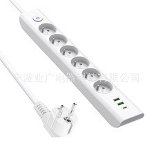 2024工厂直销新款法规6位 桌面排插typec插线板6孔法式USB插座