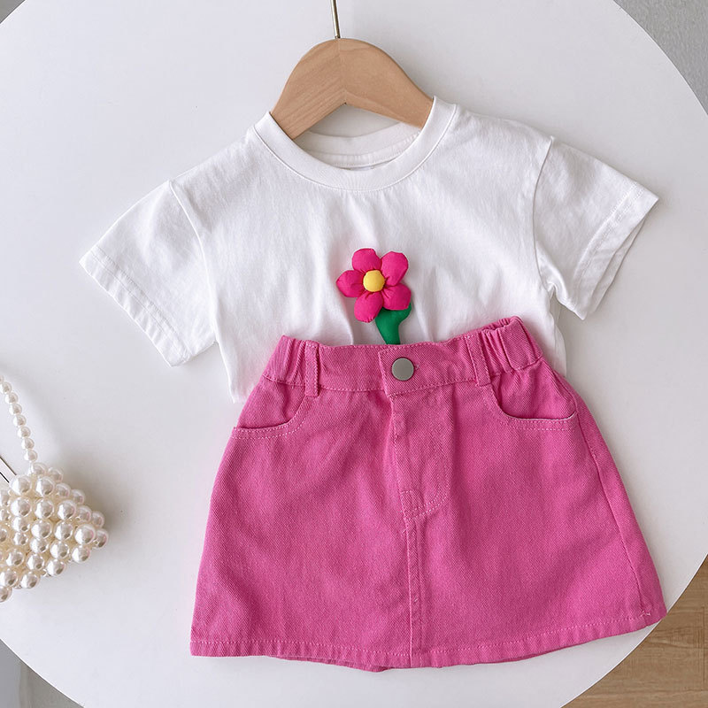 New Summer Girls Children's T-shirt Casual Top T Skirt suit Stylike Baby Girls Short-sleeved Pants Two-piece Set