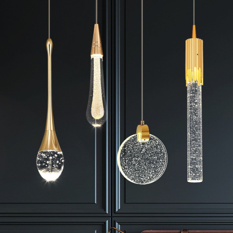 卧室床头小吊灯网红轻奢床头柜水晶吊线灯电视背景墙吧台单头水滴