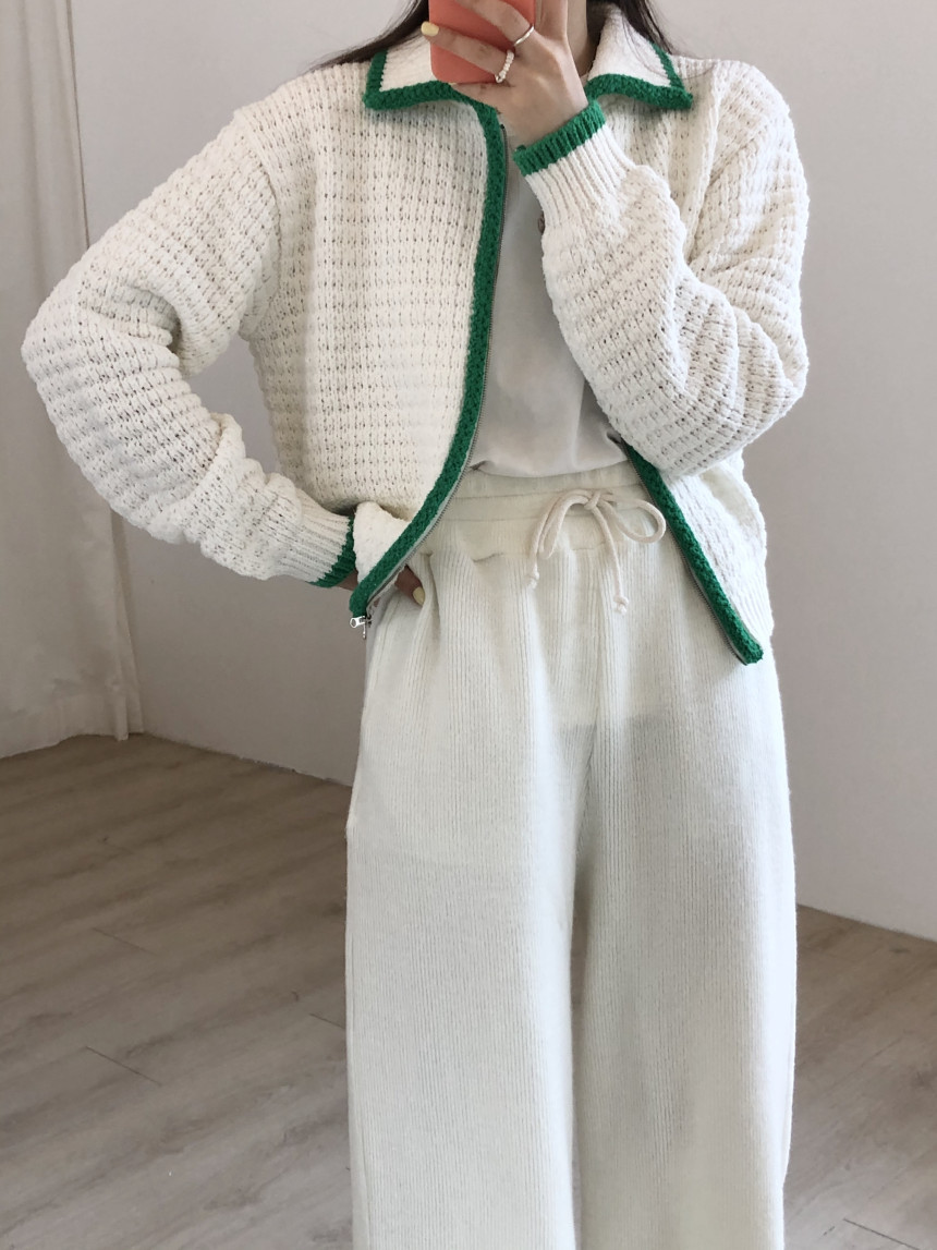 Contrast Thick Needle Zipper Cardigan Sweater Coat