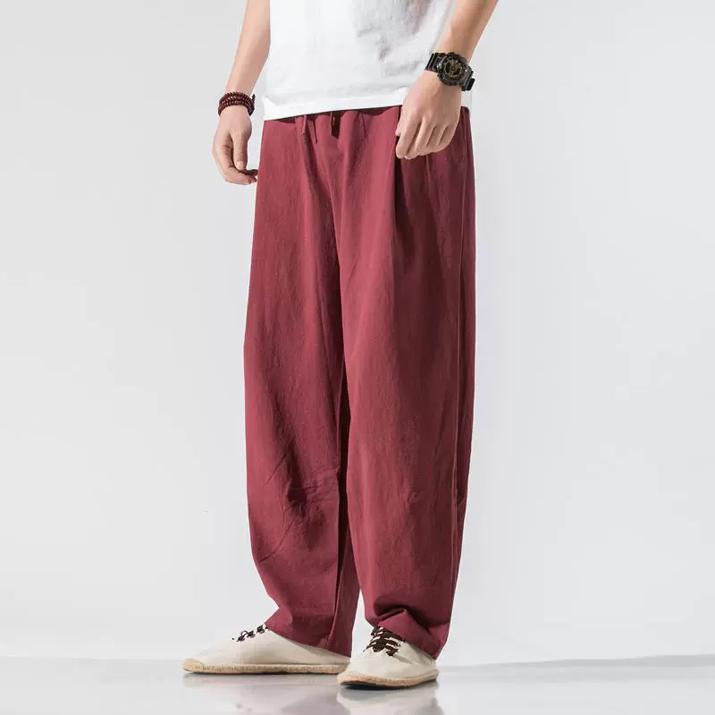 Китайский стиль мужская одежда Tang льняные брюки мужские повседневные свободные большие размеры широкие шаровары шаровары брюки молодые брюки