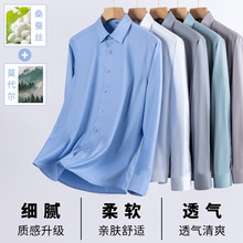 高端肌理纹桑蚕丝男士白衬衫莫代尔透气抗皱舒适垂感高档商务正装