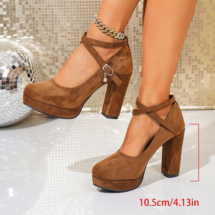 Cross-border plus-size women's shoes 2026 hot-selling chunky heel thick-soled fashionable suede Mary Jane high-heeled versatile women's shoes Cross-border plus-size women's shoes 2026 hot-selling chunky heel thick-soled fashionable suede Mary Jane high-heeled versatile women's shoes