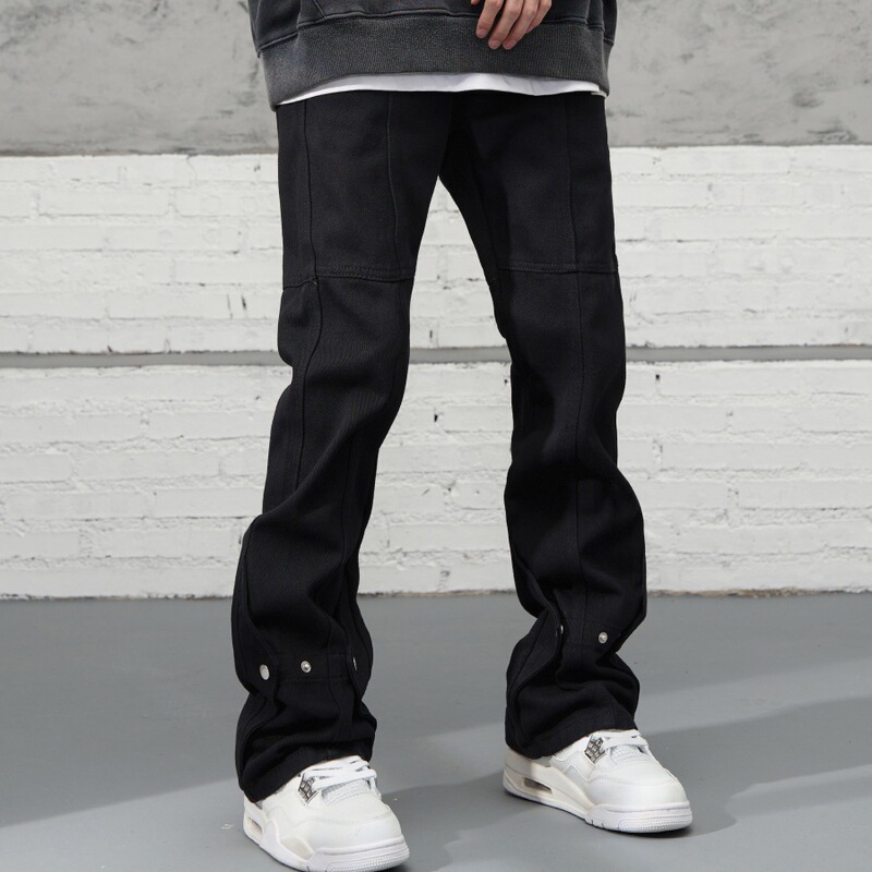 American Style High Street Vibe Buckle Design Sense Jeans Men's Ins Fashion Brand Loose Straight Stacking Sense Micro-Lap Pants