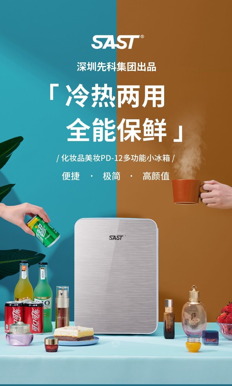SAST mini refrigerator for cooling small cosmetics, suitable for single-person dormitory, home use, refrigeration and preservation appliance, car-mounted cooling and heating box