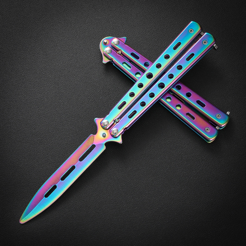 CSGO cuchillo de mariposa plegable portátil cuchillo de juguete mariposa peine novato práctica juguete de acero al aire libre cuchillo hoja no abierta
