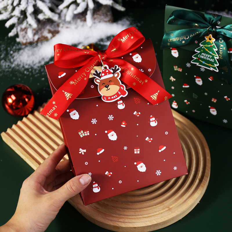 2023牛轧糖饼干礼品袋圣诞节手提礼袋平安夜苹盒礼物翻盖糖果包装