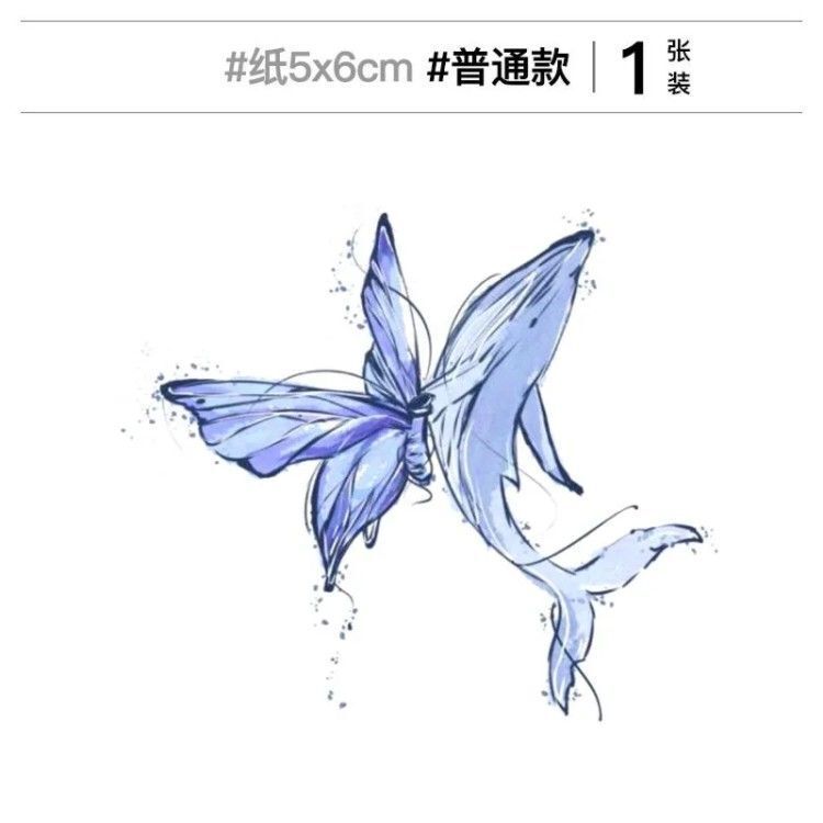 Butterfly and Whale Tattoo Sticker Collarbone Hand Back Waterproof Lasting Simulation Women Sexy Small Fresh Personalized ins Style