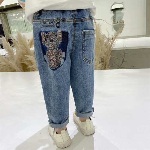  New Spring and Autumn Clothes for Girls and Baby Korean Style Pants Children's Loose Fashionable Style Jeans Wear Outer Pants