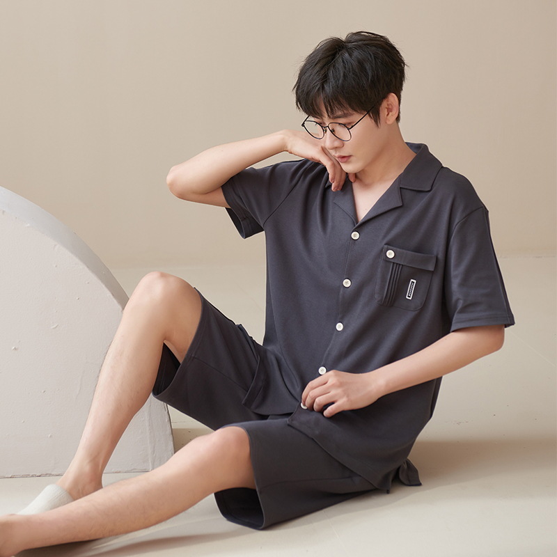 Pijamas de algodón para hombres de verano nuevo de manga corta casual cómodo suelto más tamaño ropa de abrigo homewear traje Delgado