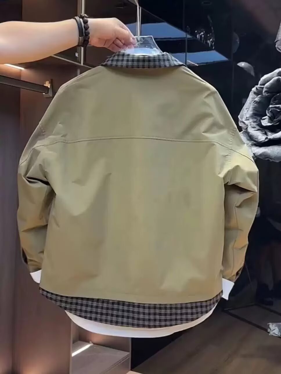 Herren Karo Arbeitsjacke Mit Revers Jugendlicher Trendblouson_voghion.com