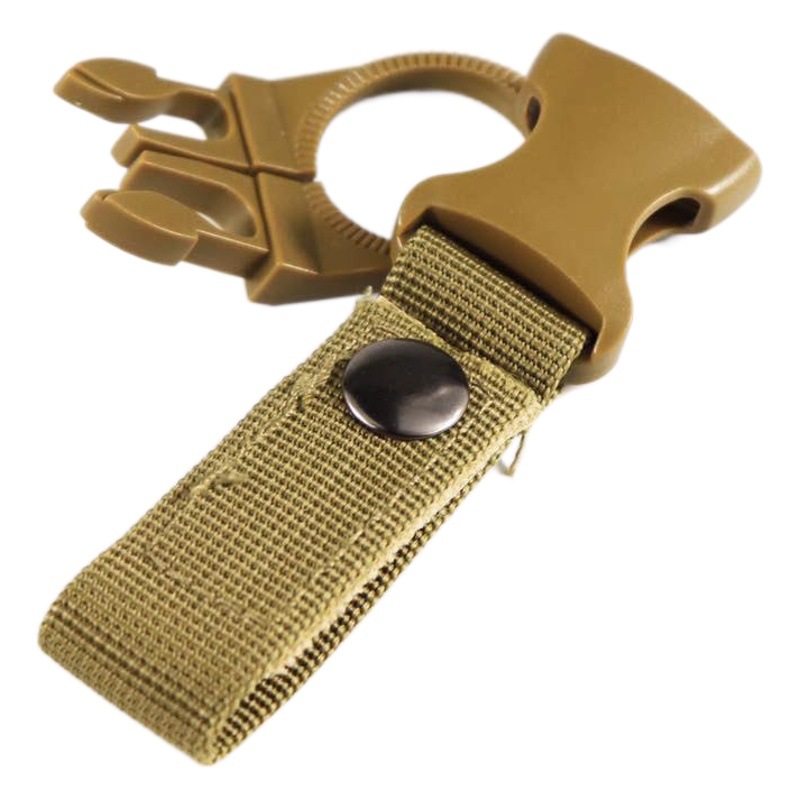 Directo de fábrica cinta táctica botella de agua colgando hebilla mosquetón multifuncional botella de agua portátil rápido colgando clip de agua mineral