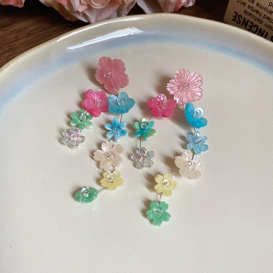 Aguja de plata flor rosa borla estilo vacaciones pendientes verano dulces y exquisitos pendientes pequeños pendientes de diseño fresco mujeres