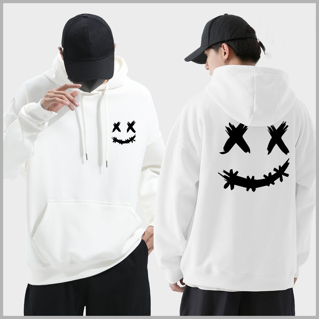 Spring Autumn Wool Men's Hoodie Double Smiley Printed