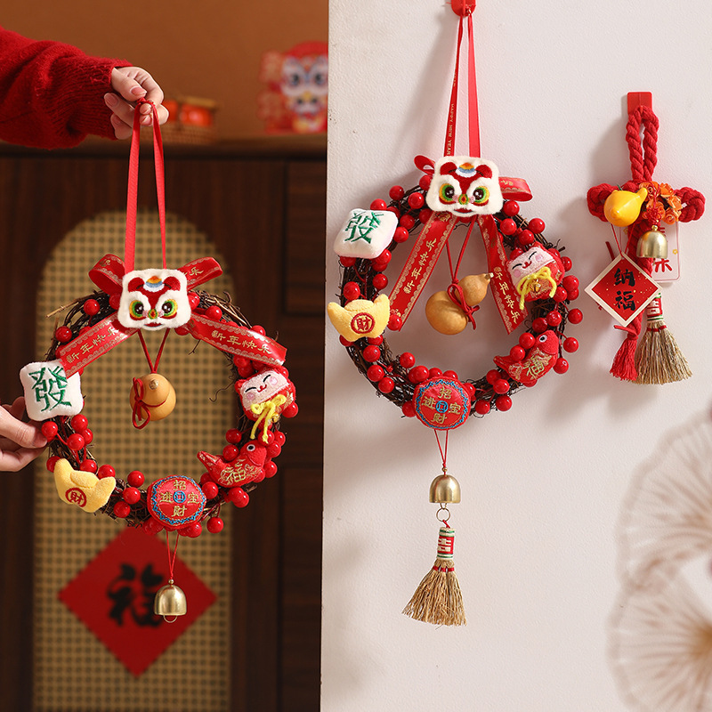 New Year 2026 Year of the Horse Atmosphere Decoration Pendant Spring Festival Fortune Red Fruit Garland Pendant Holiday Indoor Door Hanging Arrangement