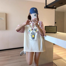 2025夏季POLO衫翻领短袖新款宽松休闲韩系青少年卡通图案大码女装
