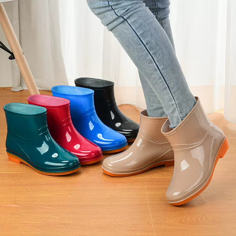 跨境雨靴女低筒防滑时尚厨房女士雨鞋短筒时尚水鞋牛筋底成人水鞋